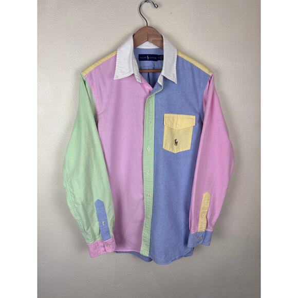 Ralph Lauren Tops - Ralph Lauren Colorblock Oxford Shirt Medium Classic Fit Blue Pink Collegiate